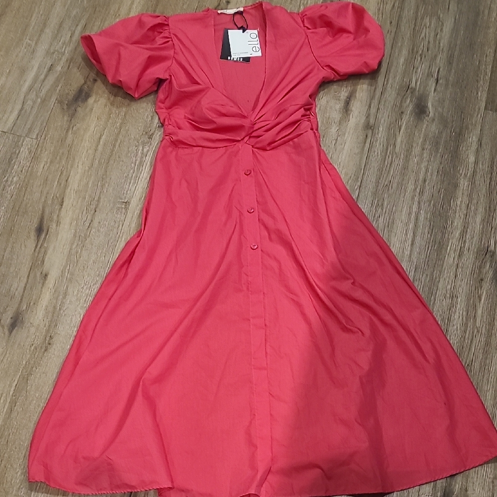 Hot Pink Maxi Dress, Twist Front, Ello Brand. Button Front. Large